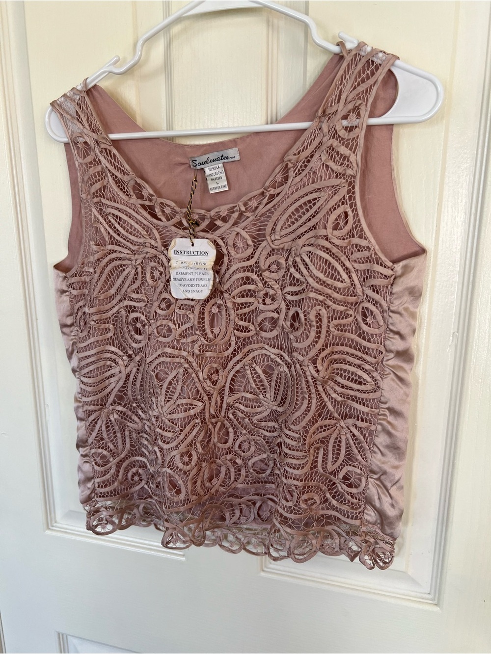 Vintage Soulmate 100% Silk Crochet Overlay Sleeveless Blouse Boho Festival Top - Picture 5 of 9